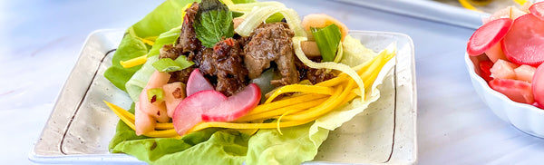 Teriyaki Beef Lettuce Wrap with Pickled Apple and Radish Relish